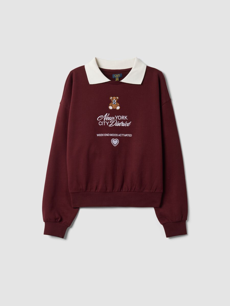 Red crew-neck sweatshirt in pure cotton with collar_0