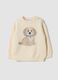 White crew-neck stretch jersey top with puppy print_0
