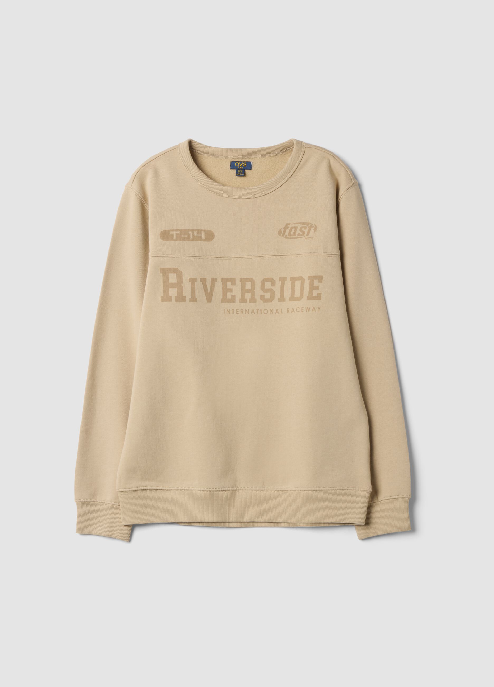 Beige organic cotton crew-neck sweatshirt