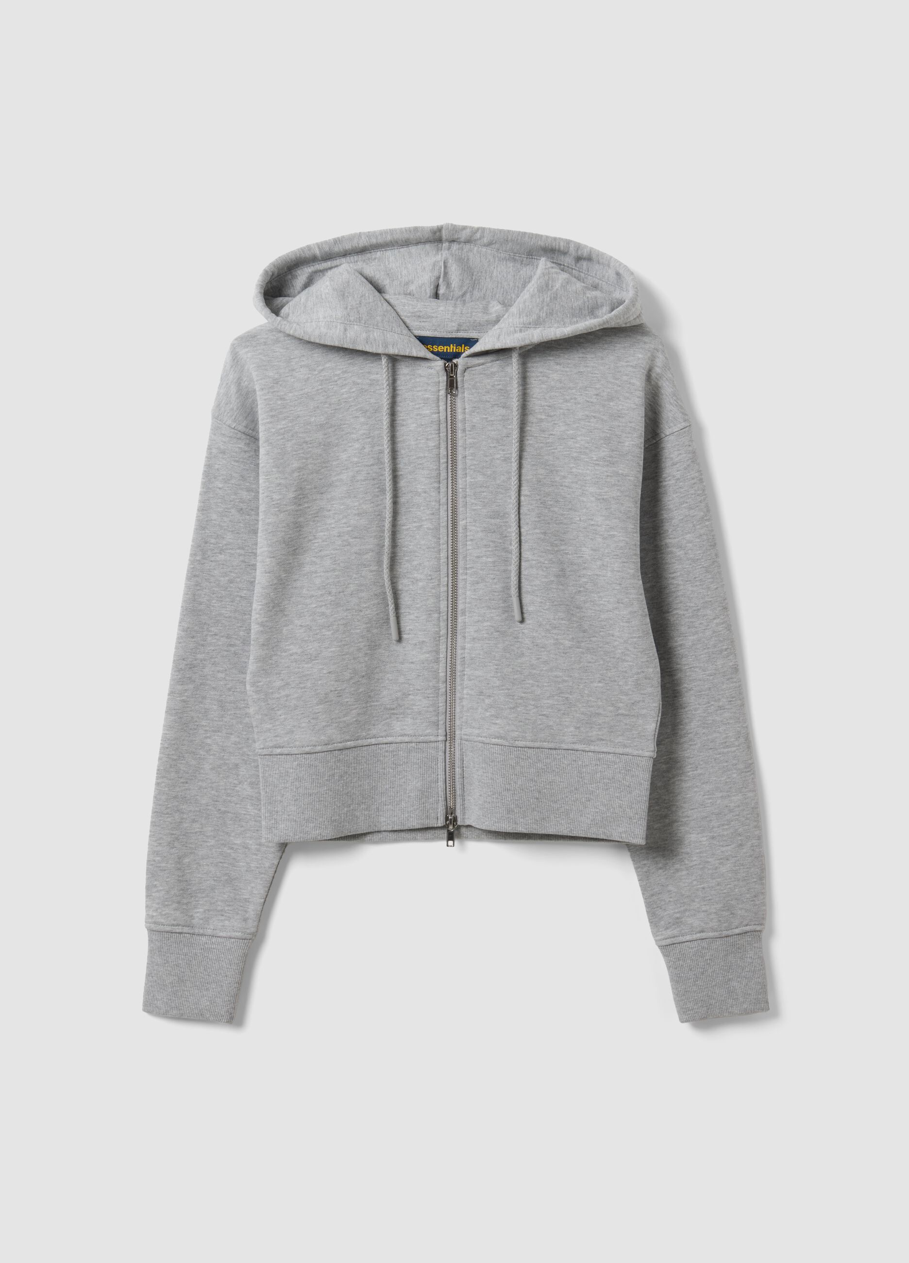 Grey full-zip cotton-blend hoodie, fitted cut