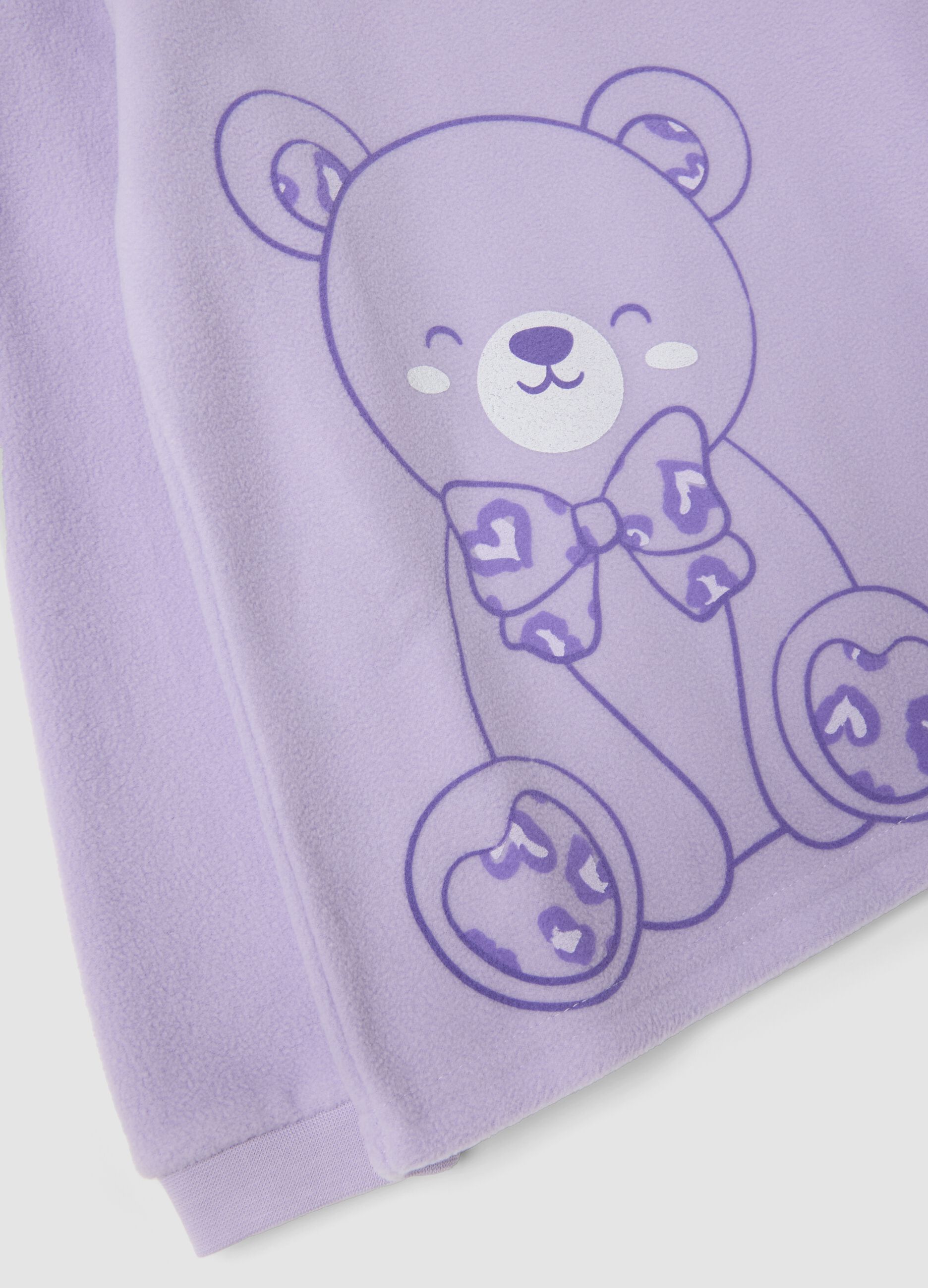 Lilac purple crew-neck pyjamas with teddy bear print