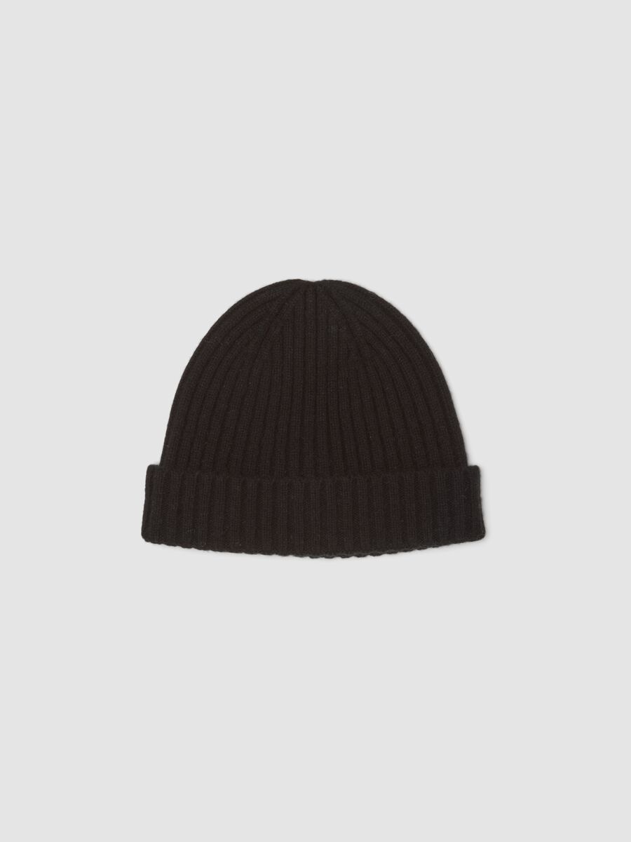 Black pure wool ribbed beanie_0