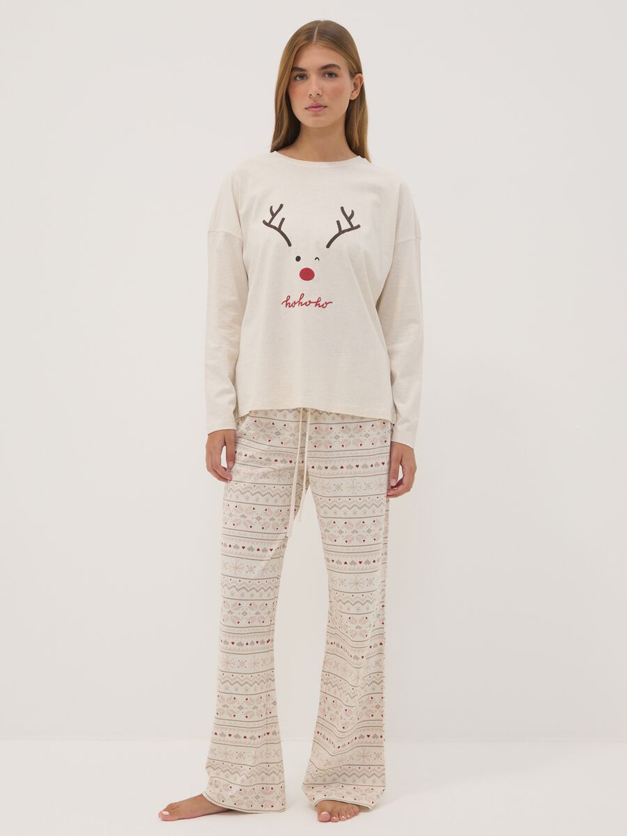 Beige melange organic cotton crew-neck pyjamas_0