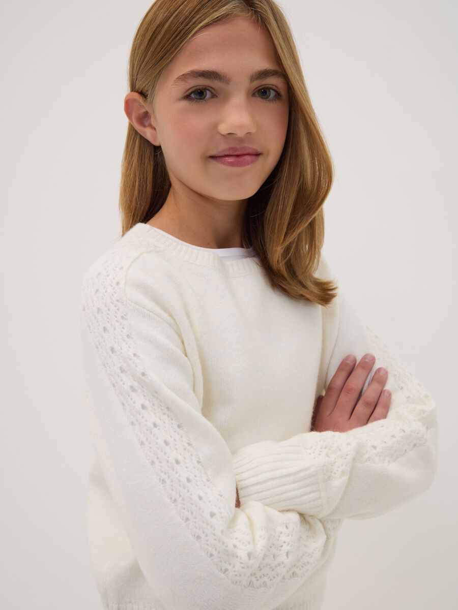 White crew-neck jumper in stretch wool blend_1