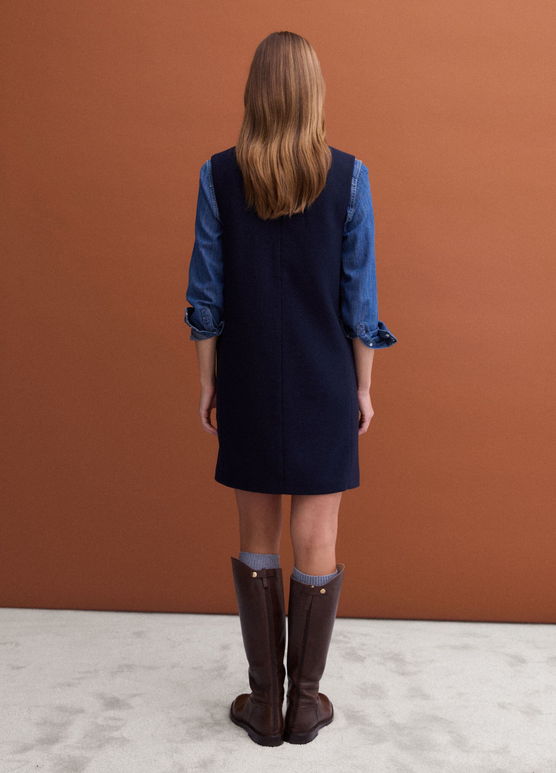 Blue sleeveless wool-blend dress, regular fit