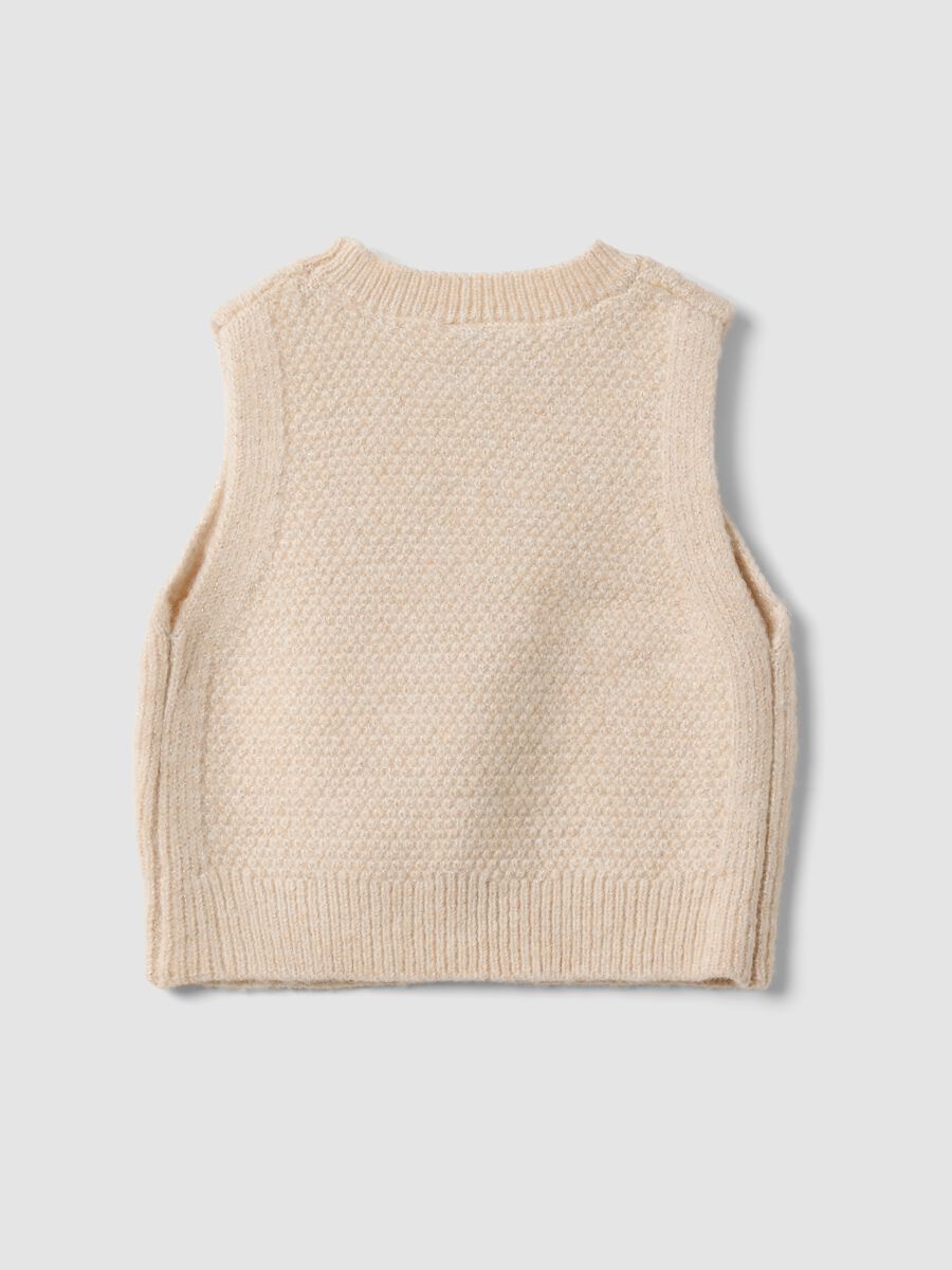 White knitted gilet with raised pattern for baby girl_1