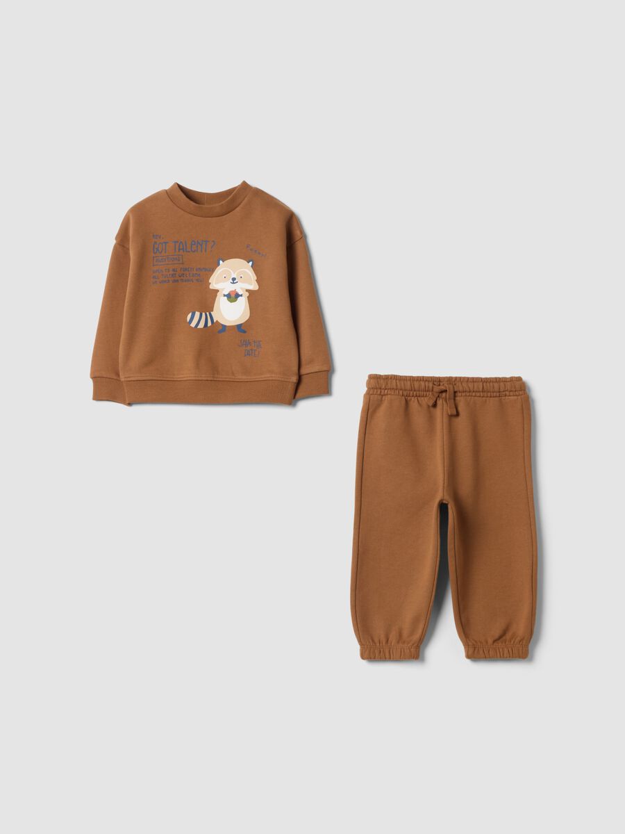 Brown pure cotton oversized jogging set with animal motif_0