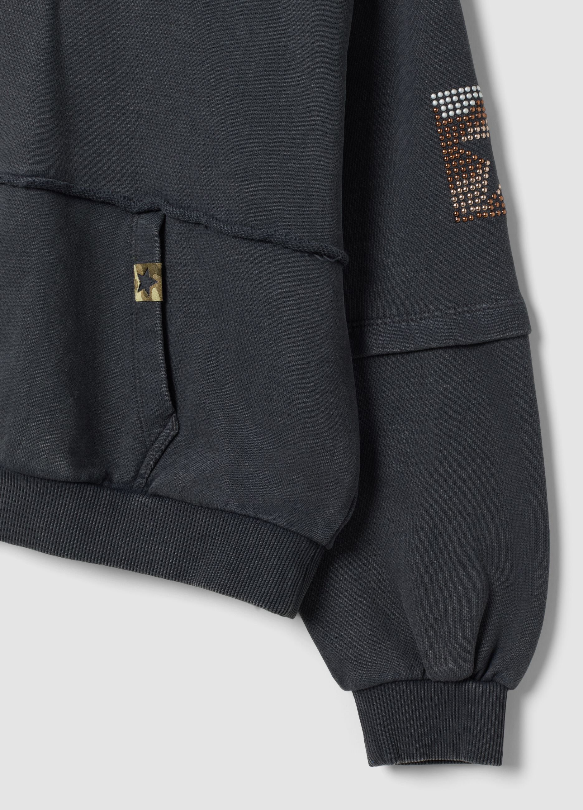 Dark grey pure cotton hoodie with oversized fit and teddy bear print