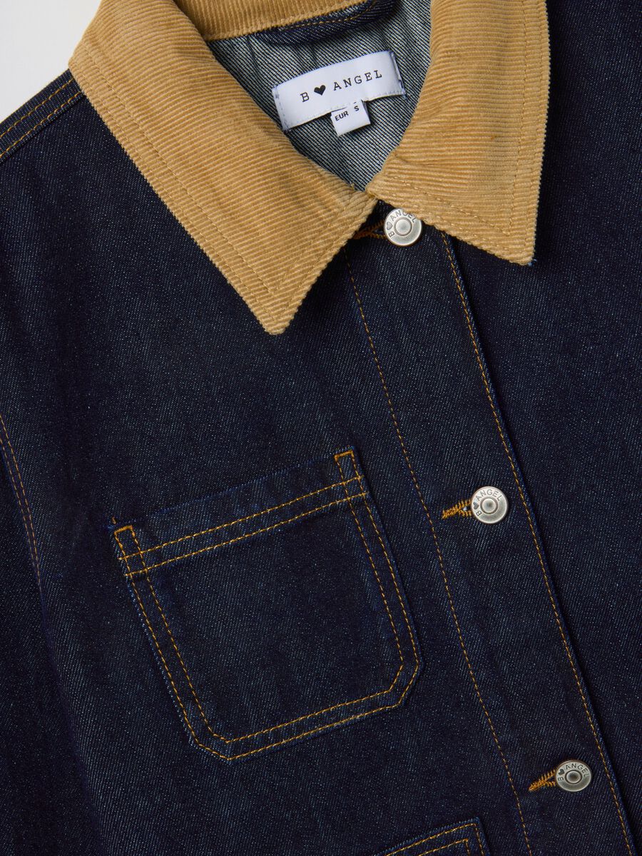 Pure cotton blue regular fit jacket with contrasting collar and pockets_6