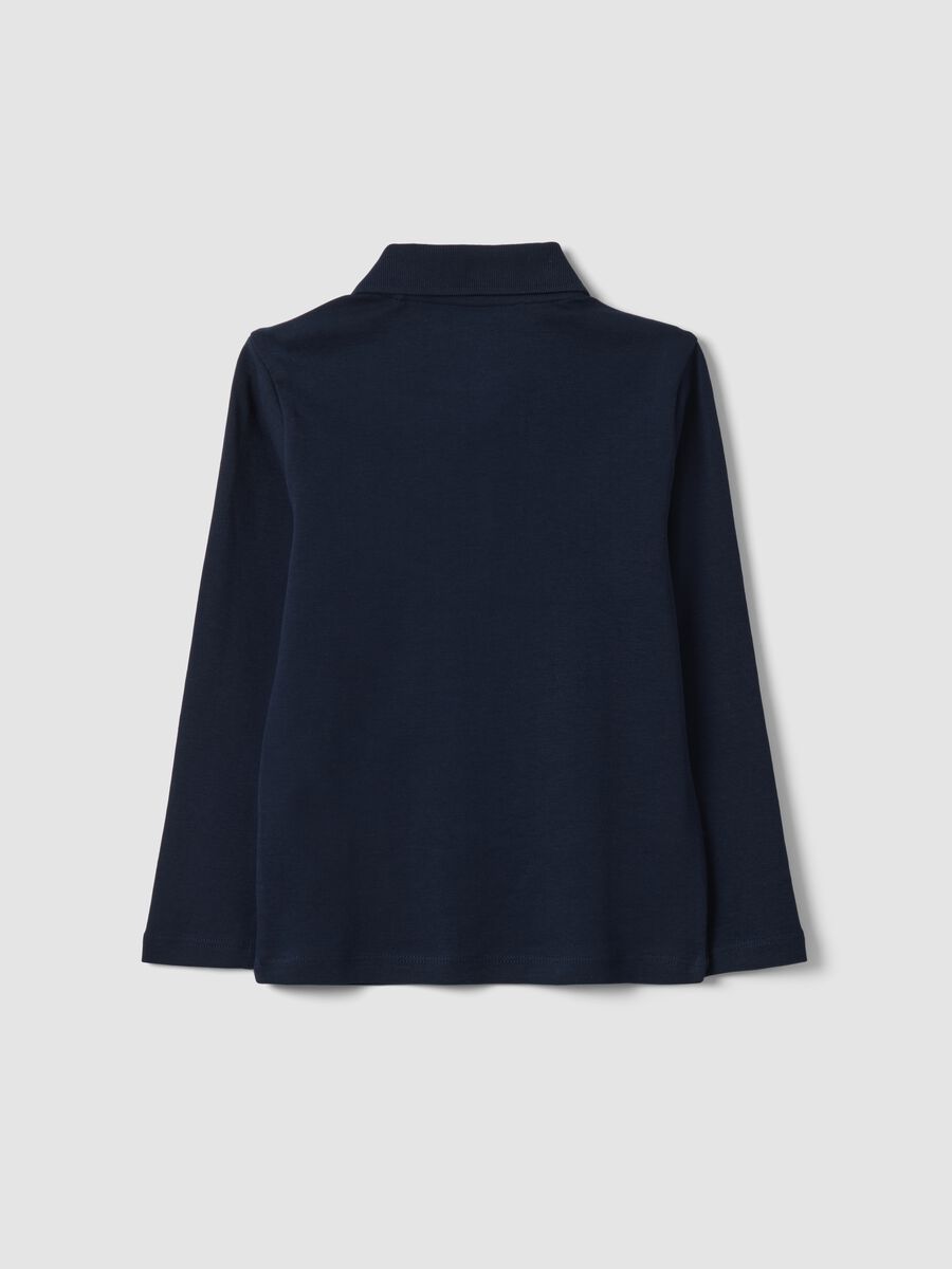 Blue long-sleeve polo shirt in pure organic cotton_1
