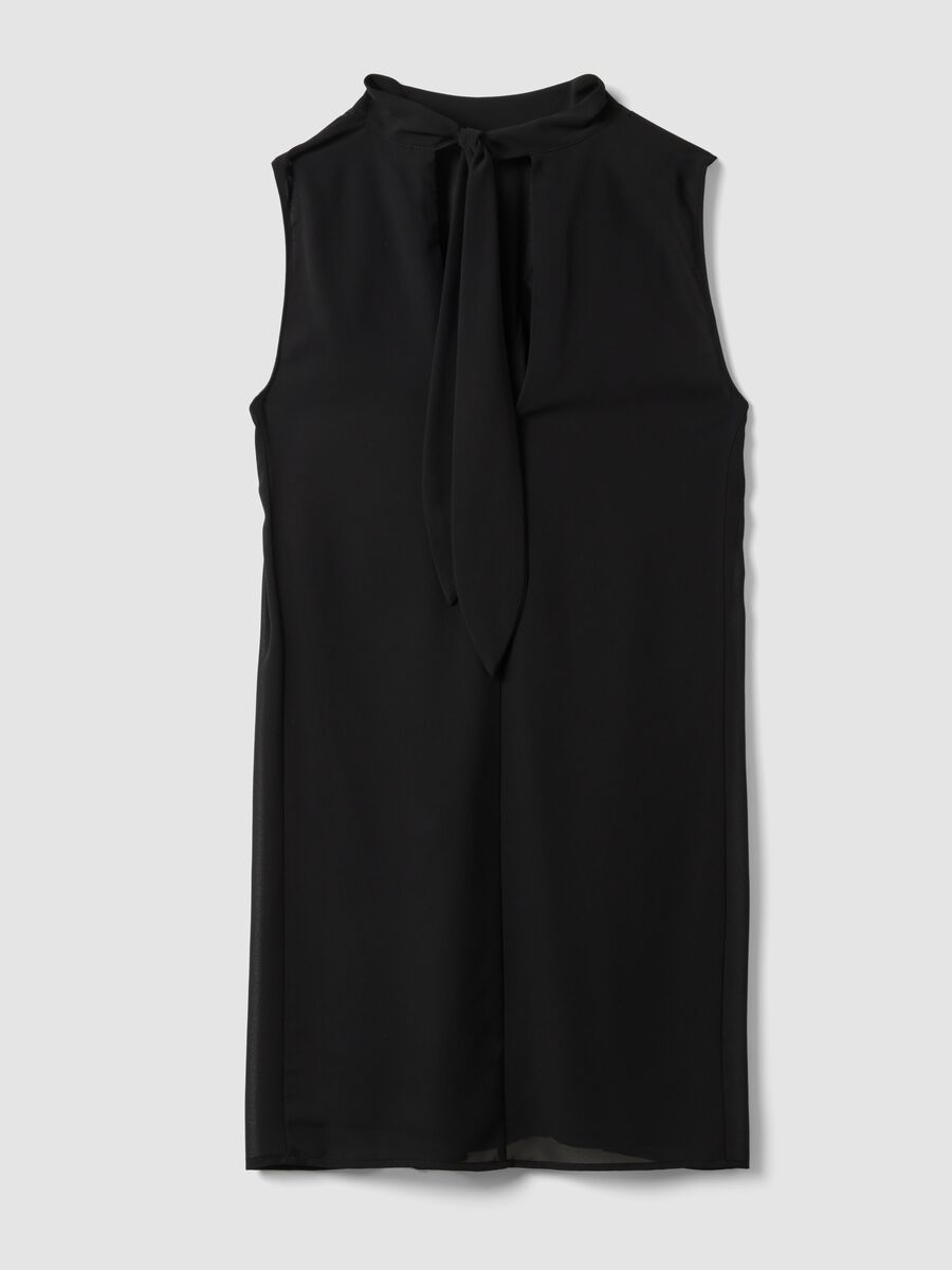 Black sleeveless high-neck slim-fit dress with bow_6