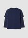 T-shirt blu notte in puro cotone a doppie maniche con stampa regular fit_1