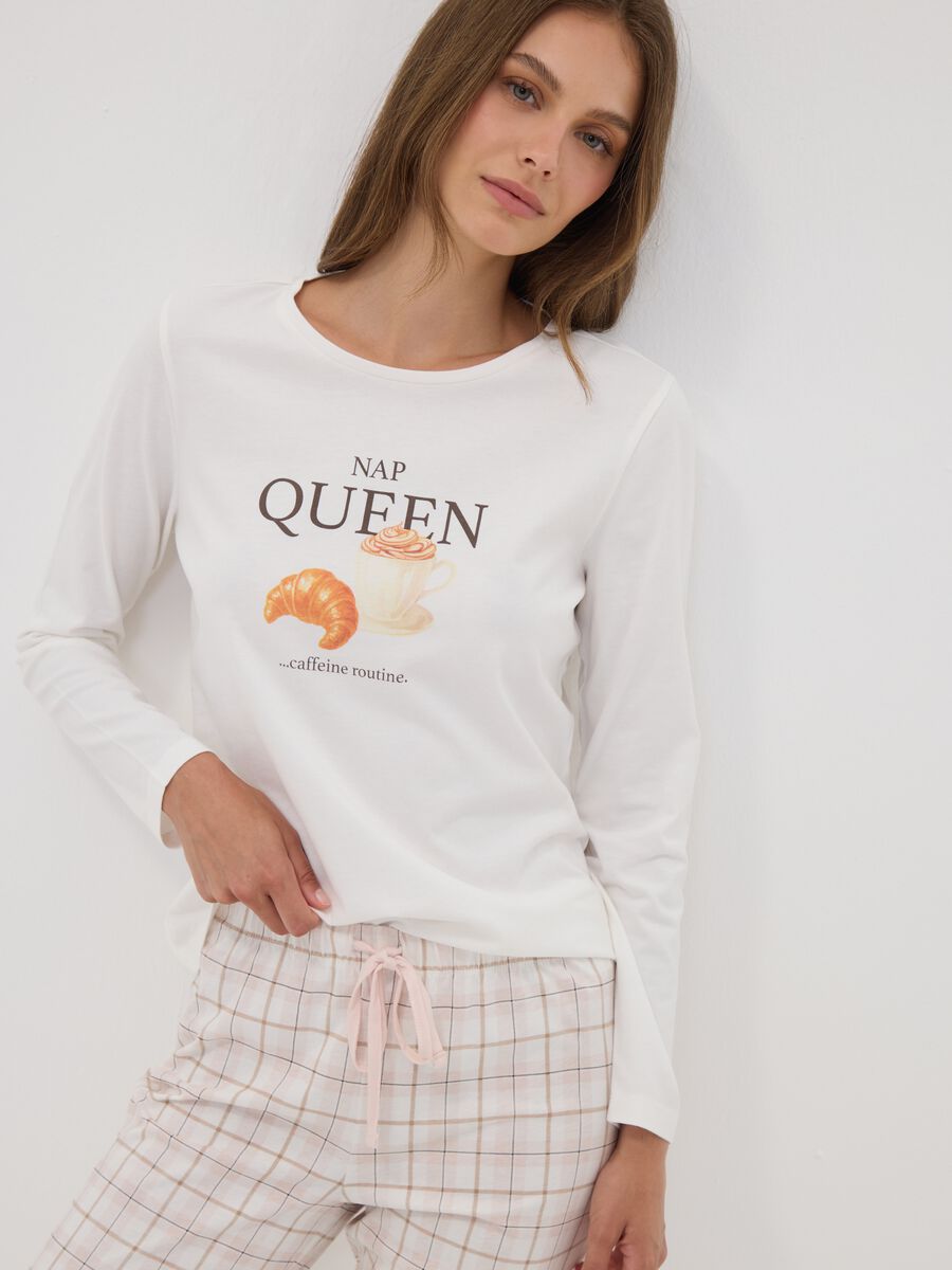 بيجاما بيضاء من القطن العضوي بطباعة &laquo;Nap Queen&raquo;_1