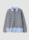 Grey rib-knit regular-fit cardigan with collar and layered-look detail_0