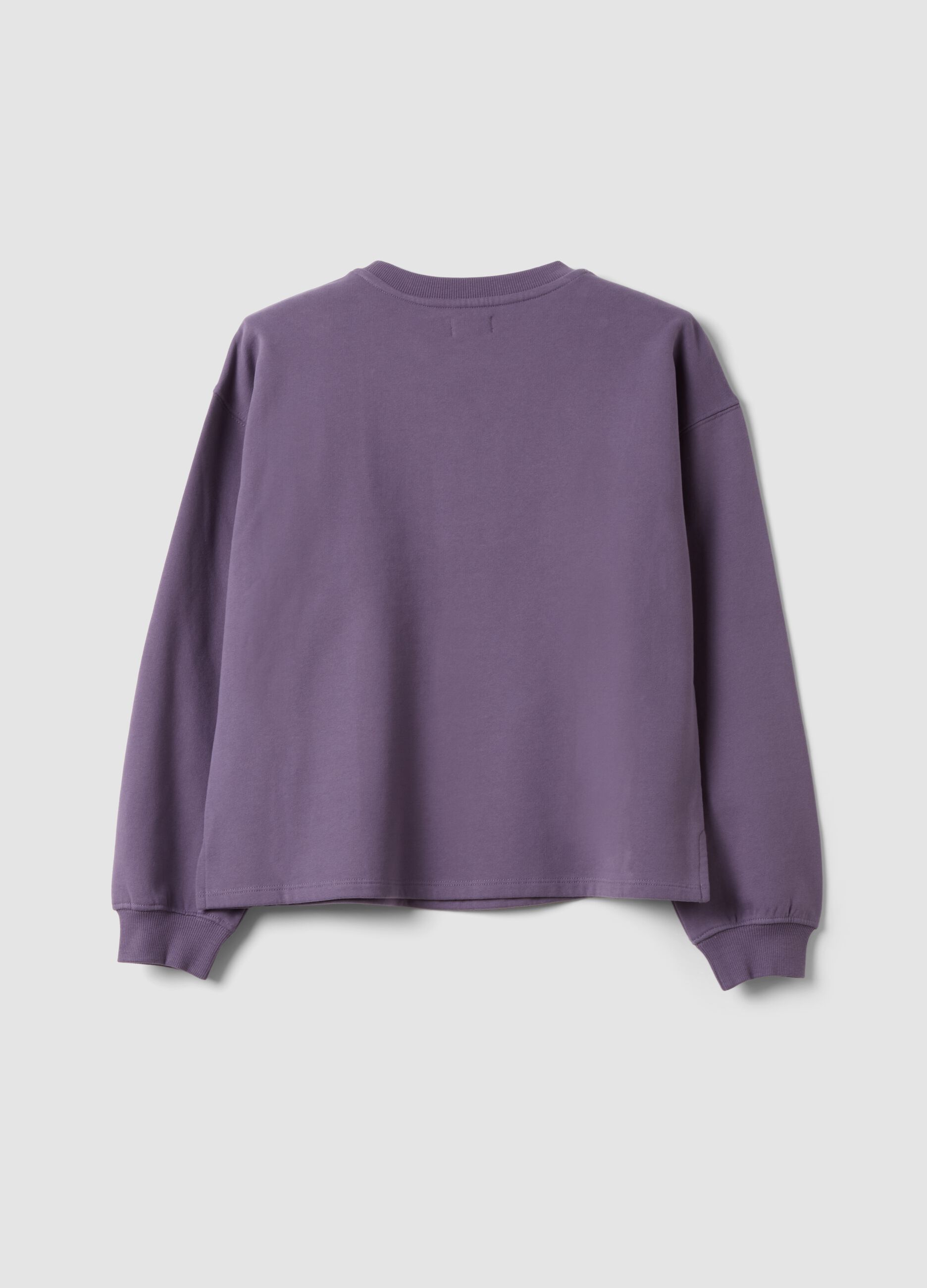 Purple sweatshirt in pure organic cotton with ribbed collar