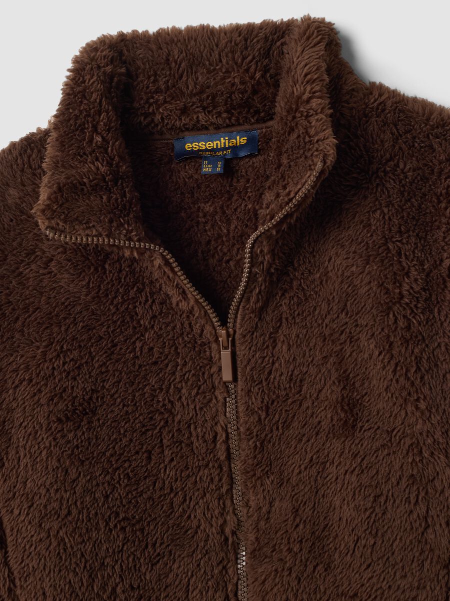 Brown regular-fit crew-neck sweatshirt with zip_1