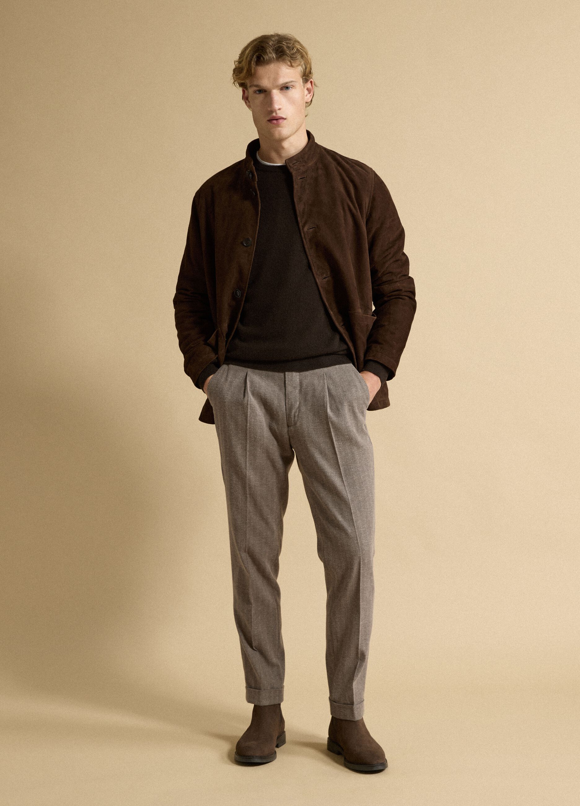 Grey regular-fit stretch viscose trousers