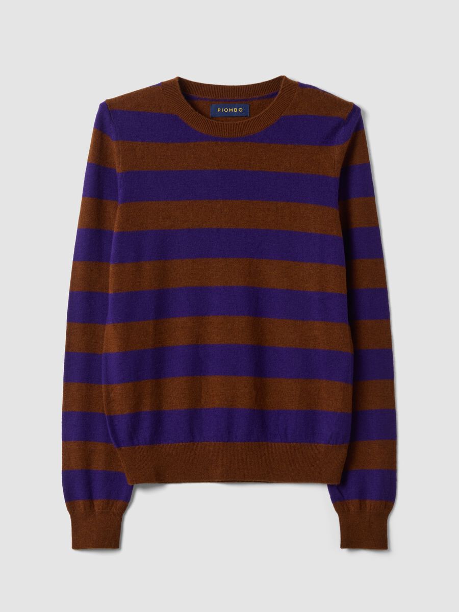 Maglia viola in pura lana a righe con girocollo_0