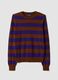 Maglia viola in pura lana a righe con girocollo_0