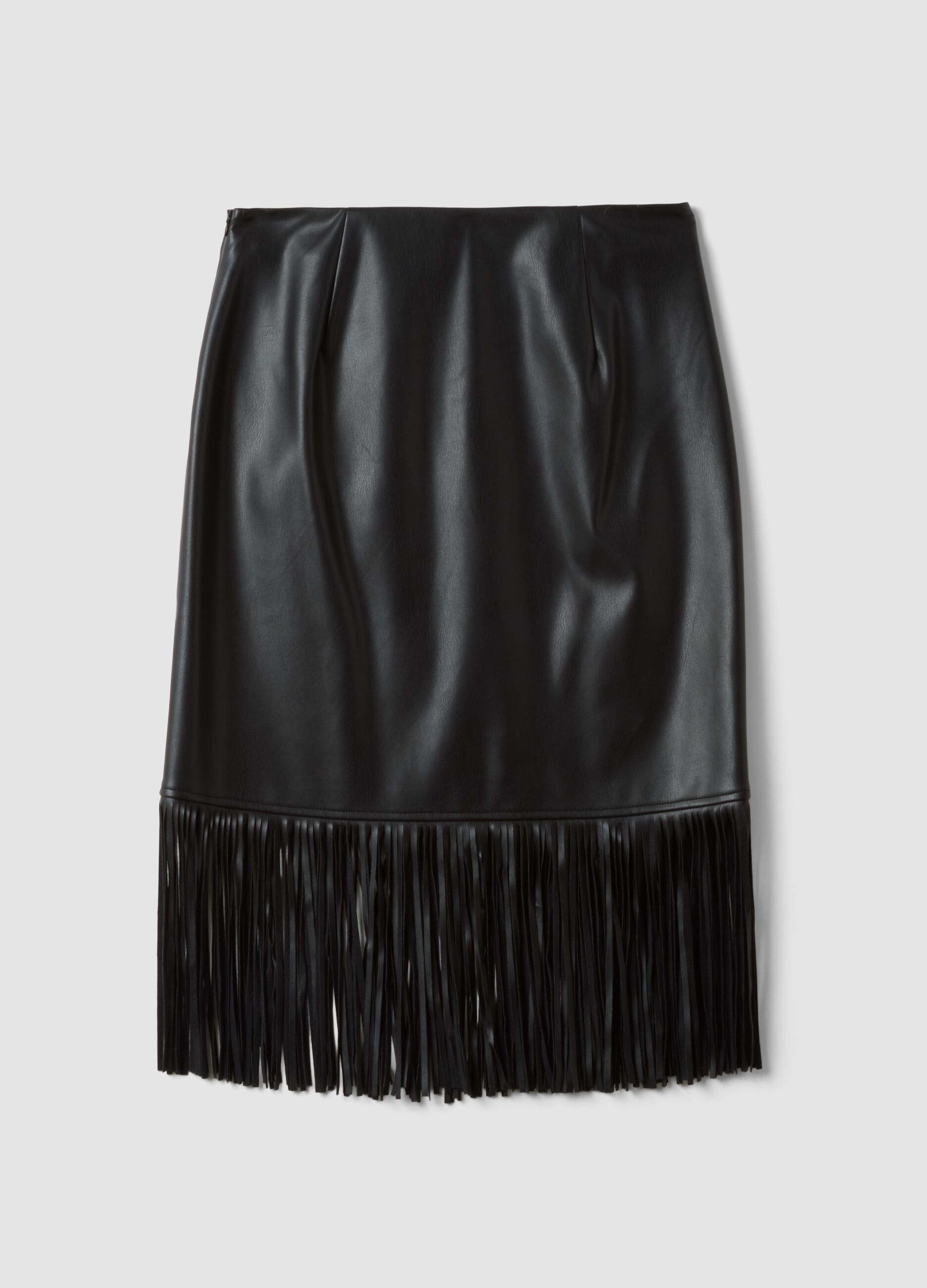 Black midi skirt with fringe hem