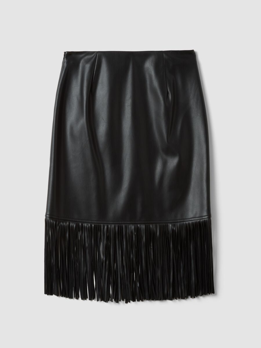 Black midi skirt with fringe hem_6