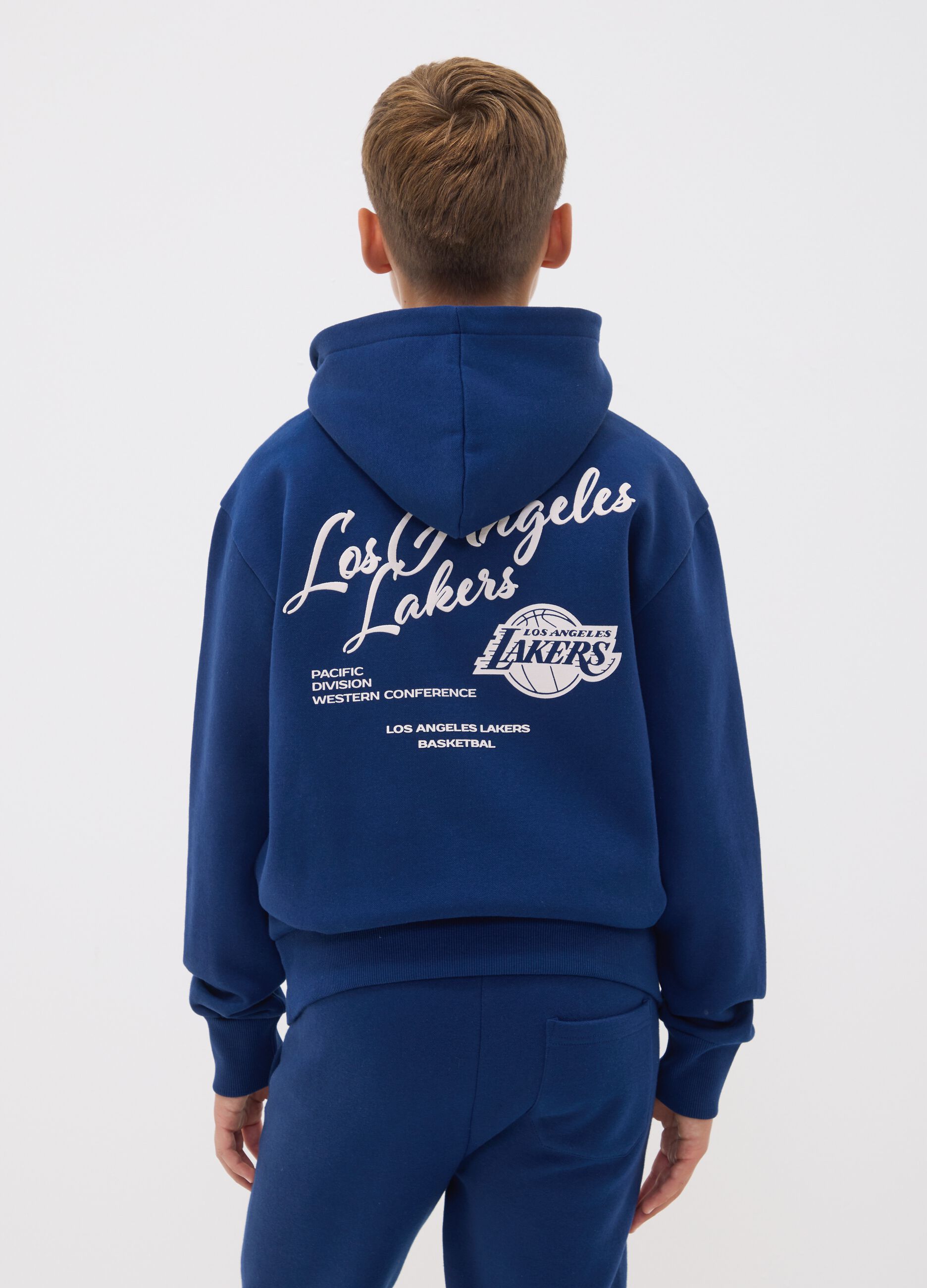 Blue cotton-blend hoodie with Lakers print for boys