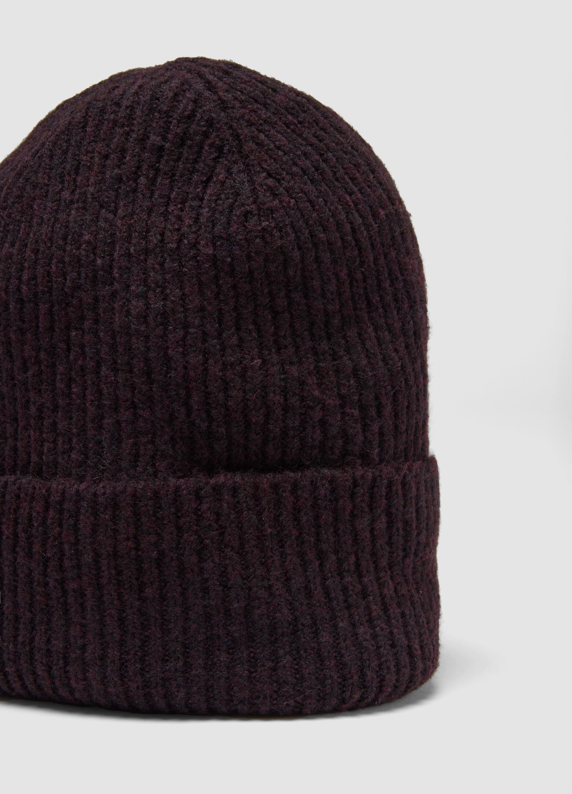 Burgundy red ribbed stretch wool beanie