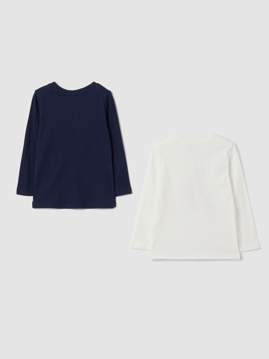 Twin pack of navy blue and cream pure cotton T-shirts with print_1