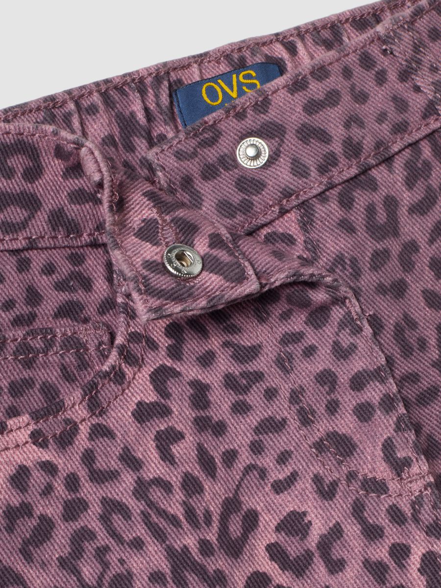 Purple wide-leg pure cotton trousers with animal print for girls_3