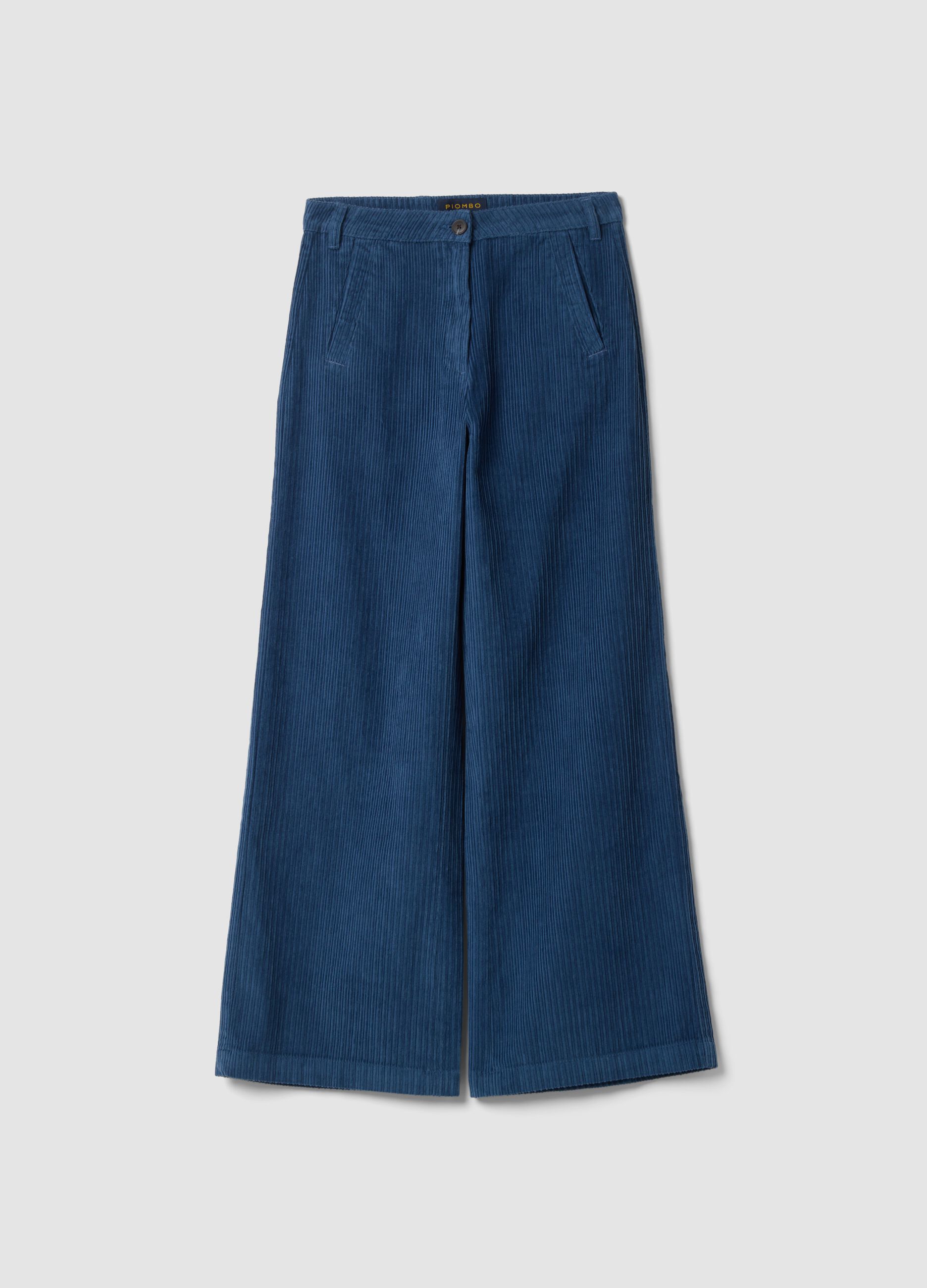 Blue and light blue pure cotton ribbed trousers