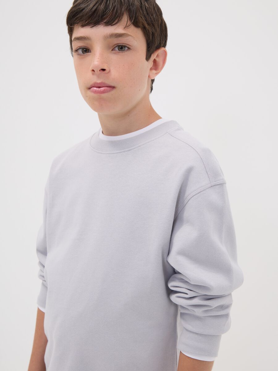 Grey pure cotton crew-neck sweatshirt for boys, relaxed fit_1