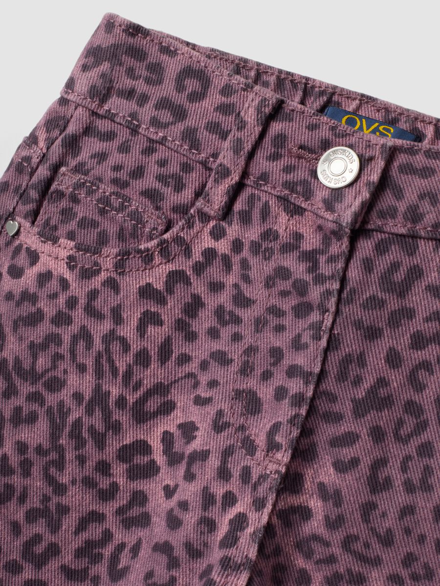 Purple wide-leg pure cotton trousers with animal print for girls_4