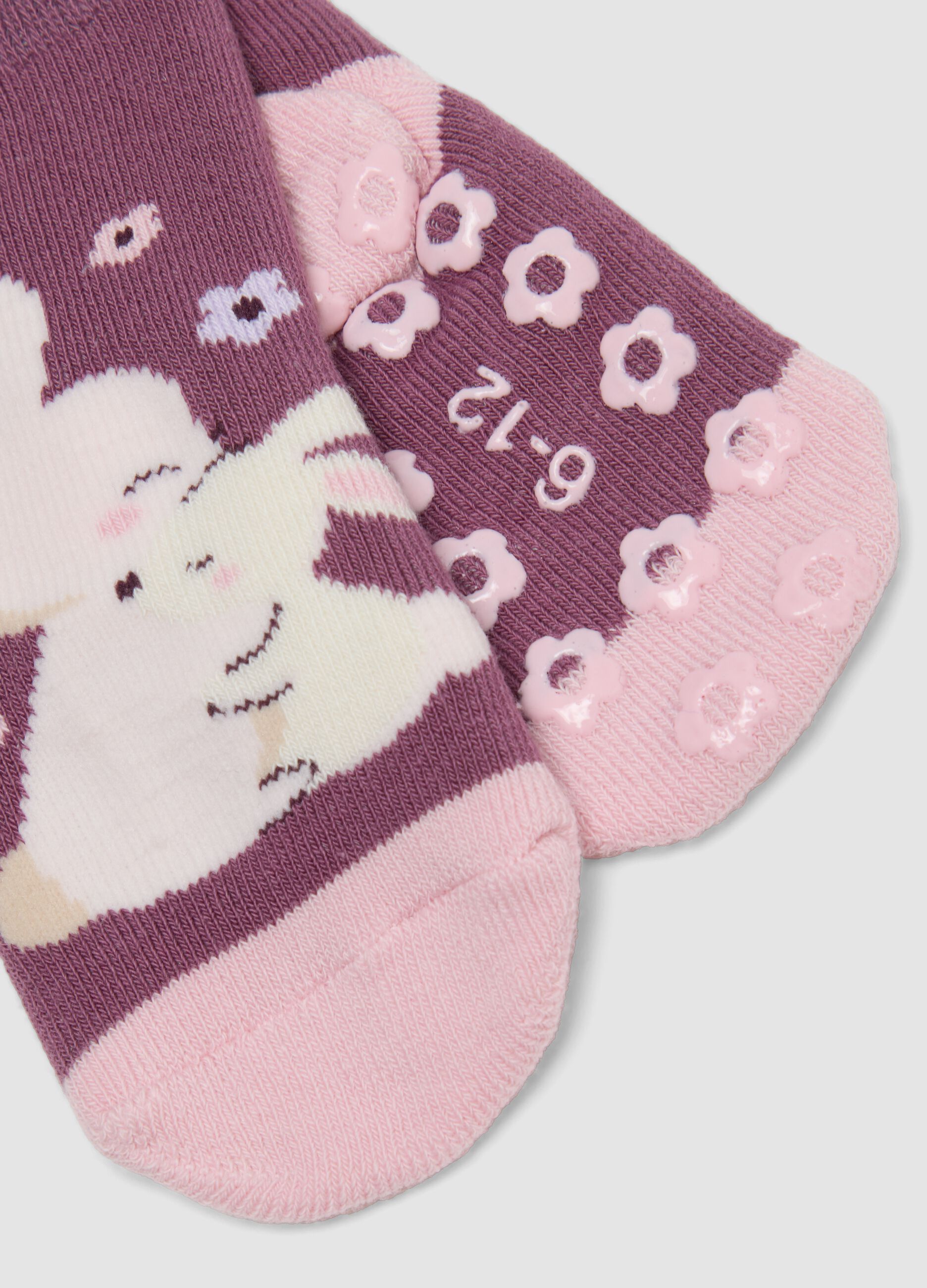 2-pack of pink non-slip printed socks in stretch organic cotton