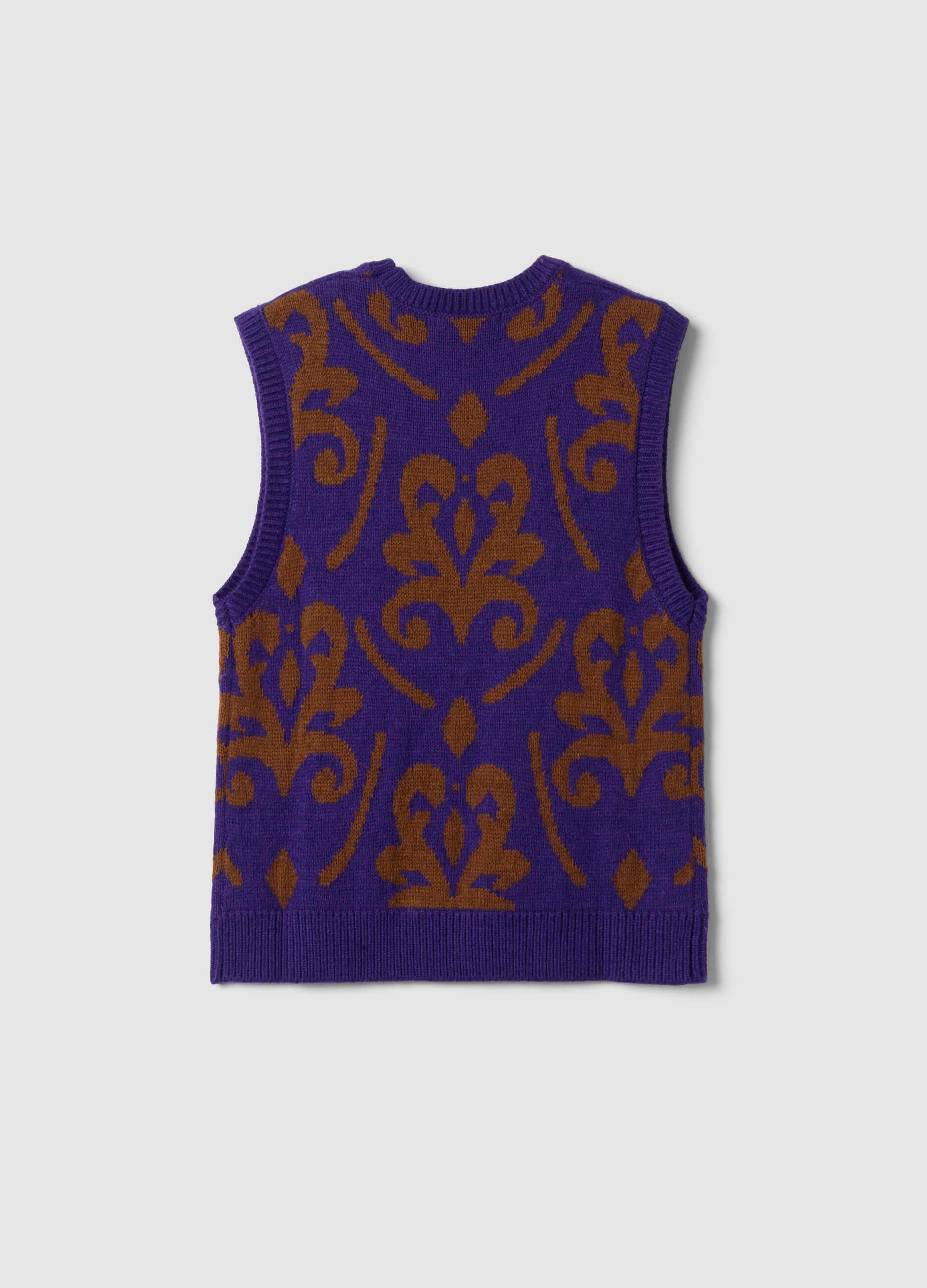 Purple and brown crew-neck wool-blend gilet