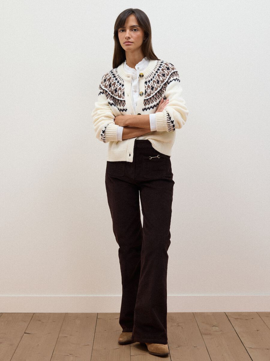White jacquard wool-blend crew-neck cardigan_2