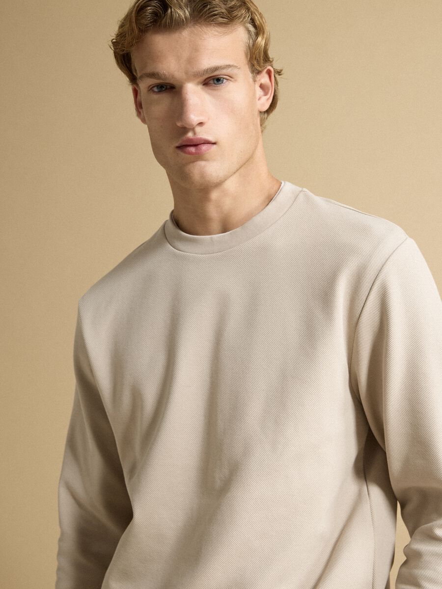 Beige stretch-cotton relaxed-fit crew-neck sweatshirt_2