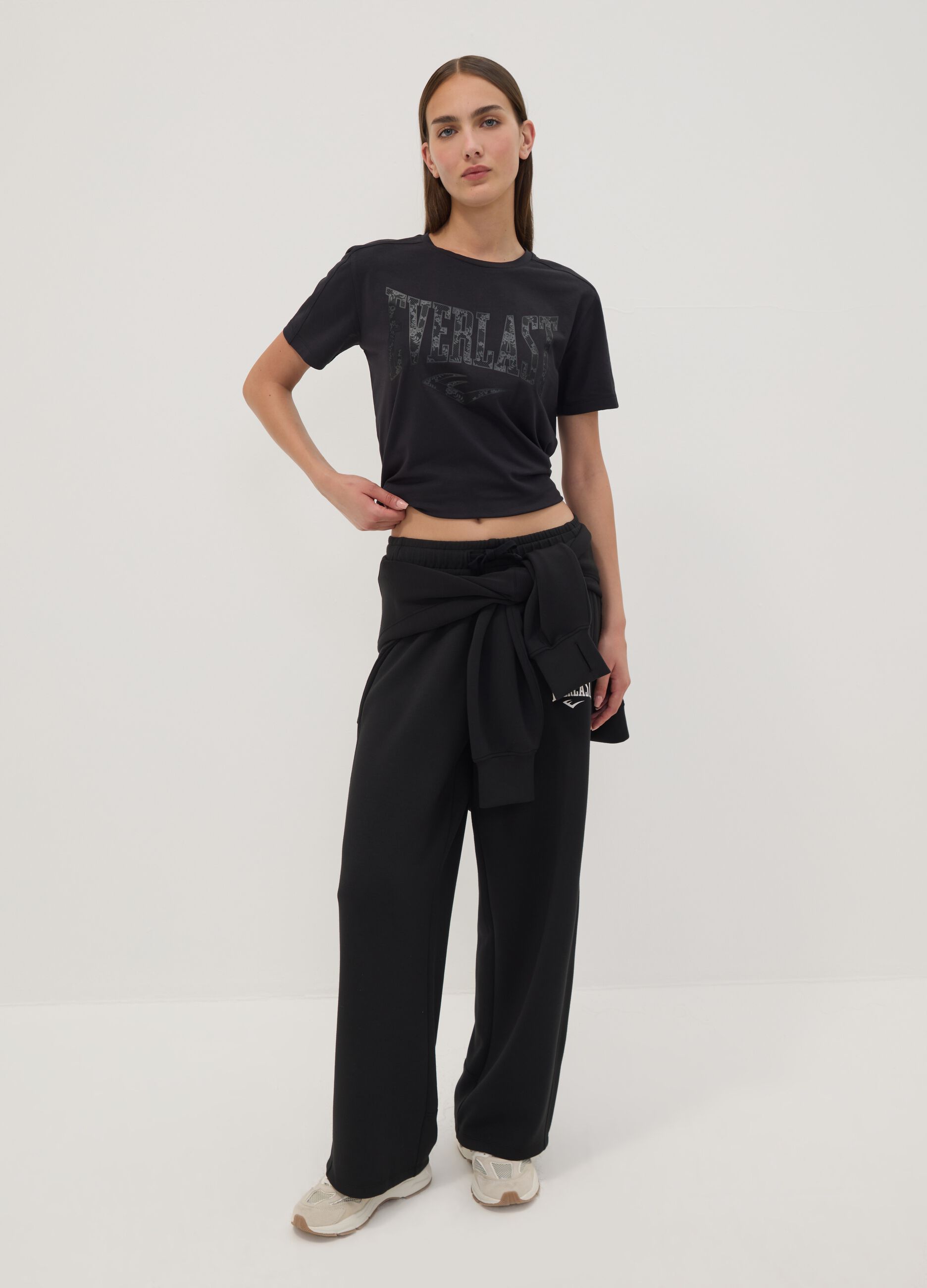 Black regular-fit stretch cotton jersey T-shirt with print