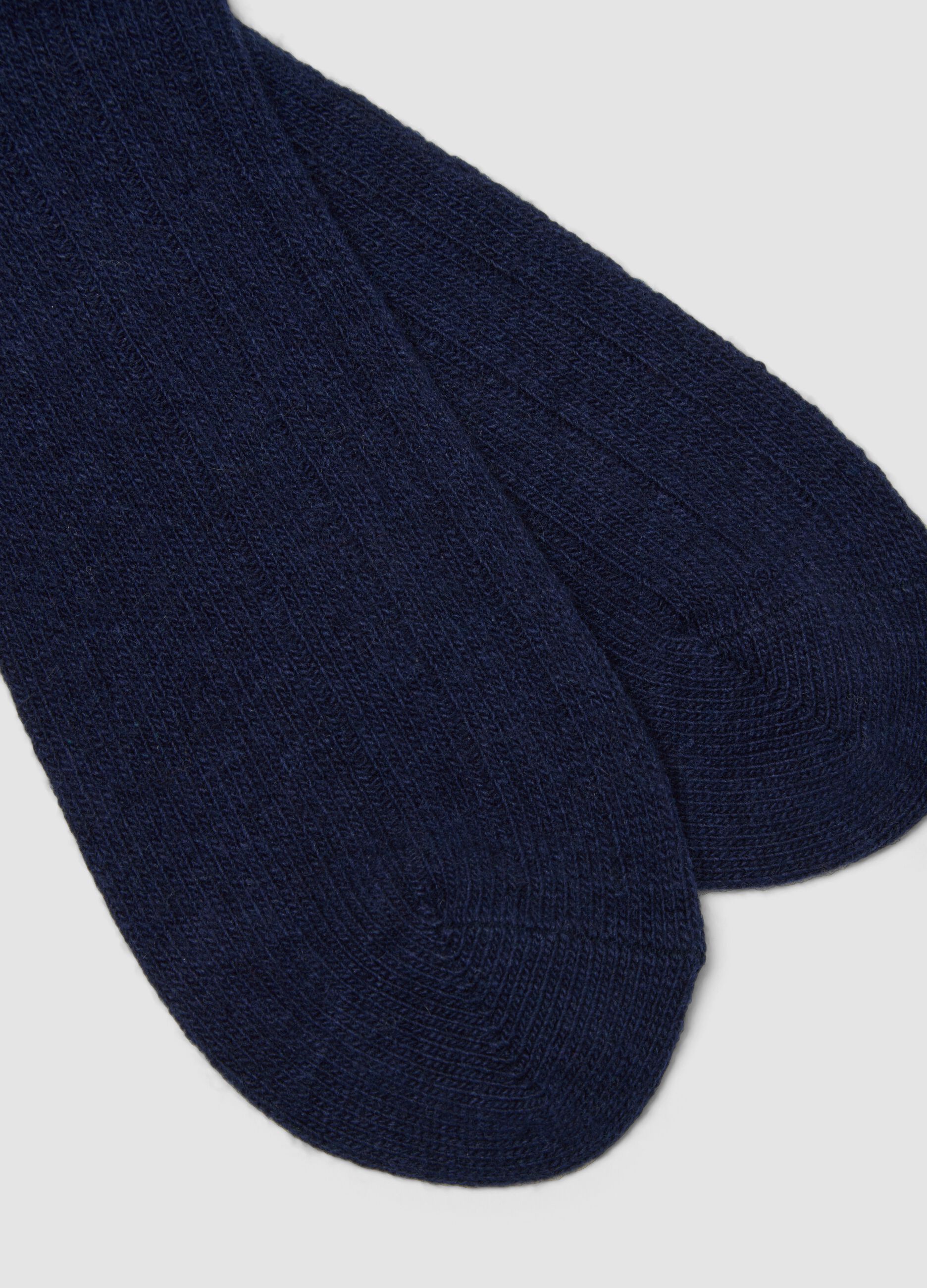 Calze midi blu in lana, viscosa e cashmere elasticizzati
