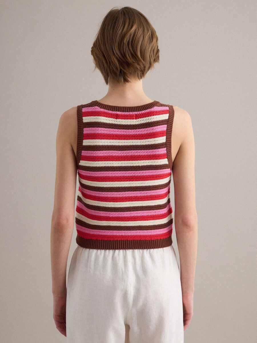Fitted pure cotton knitted gilet with multicolour stripes_3
