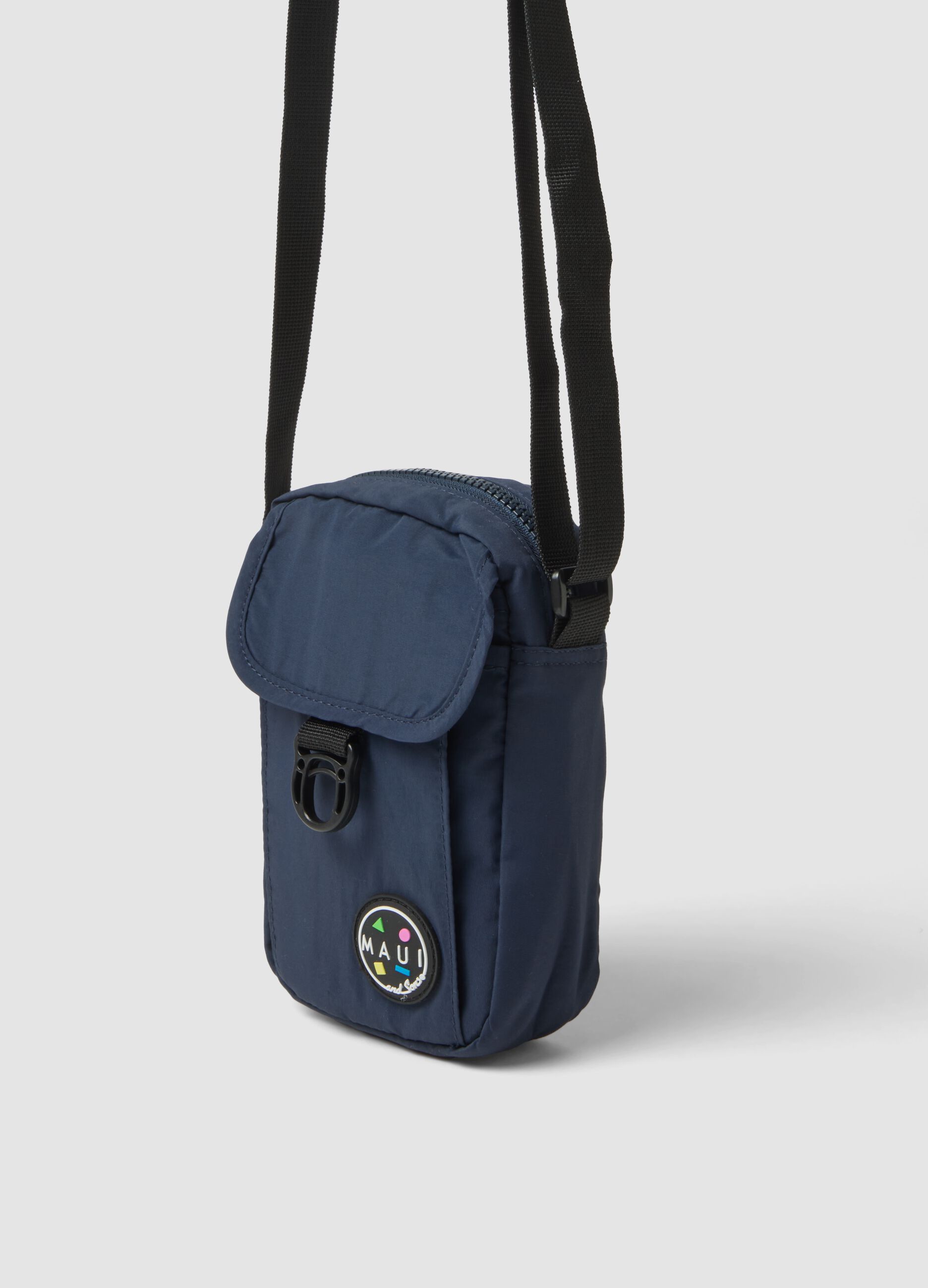 Blue crossbody bag with zip fastening and adjustable strap