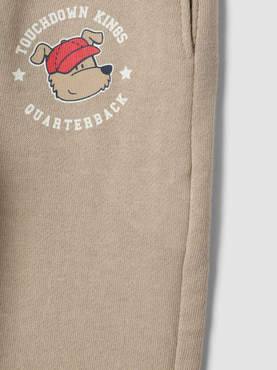 Beige pure cotton joggers with puppy print for baby boy_3