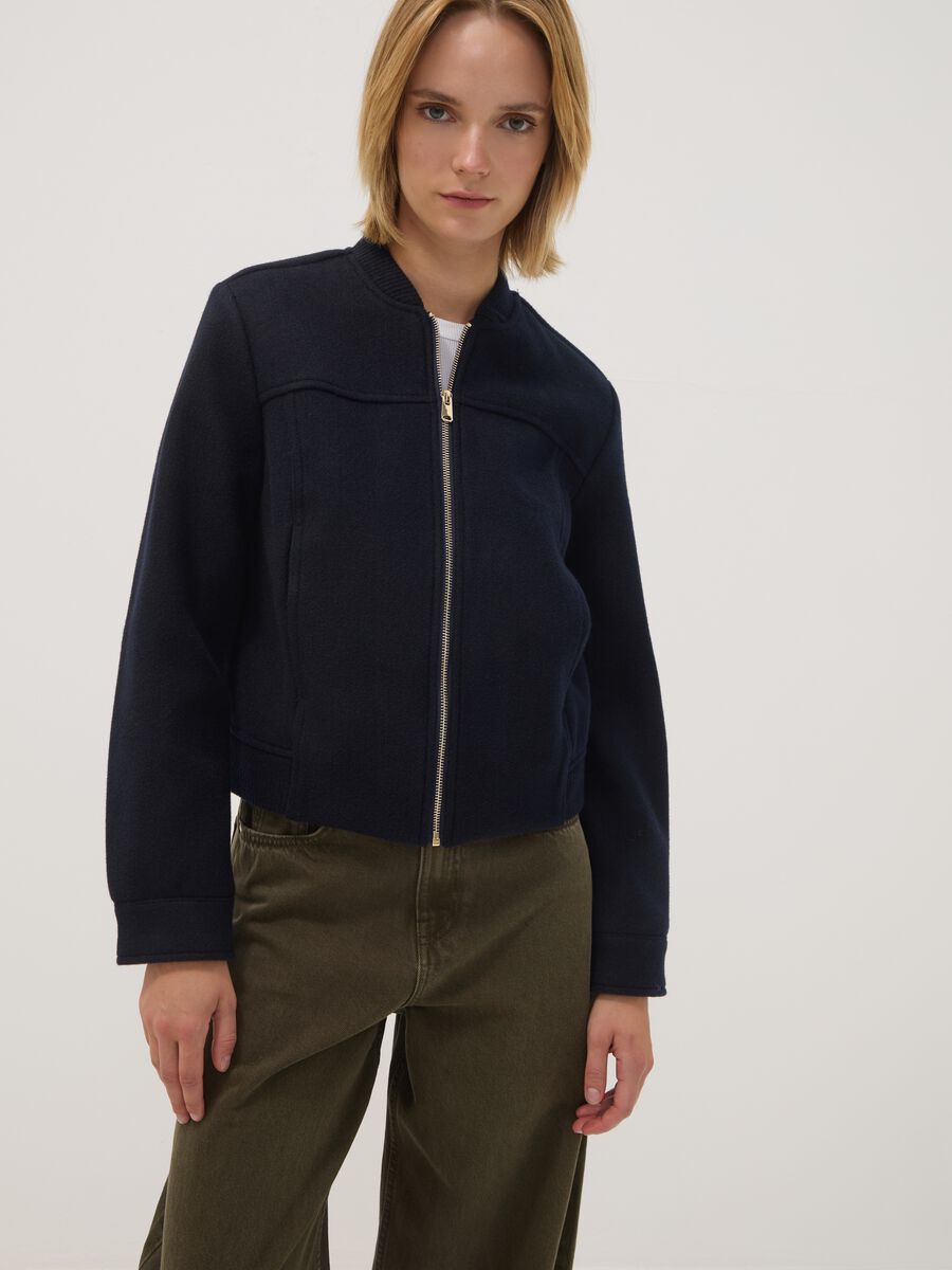 Navy blue regular-fit jacket with zip_2