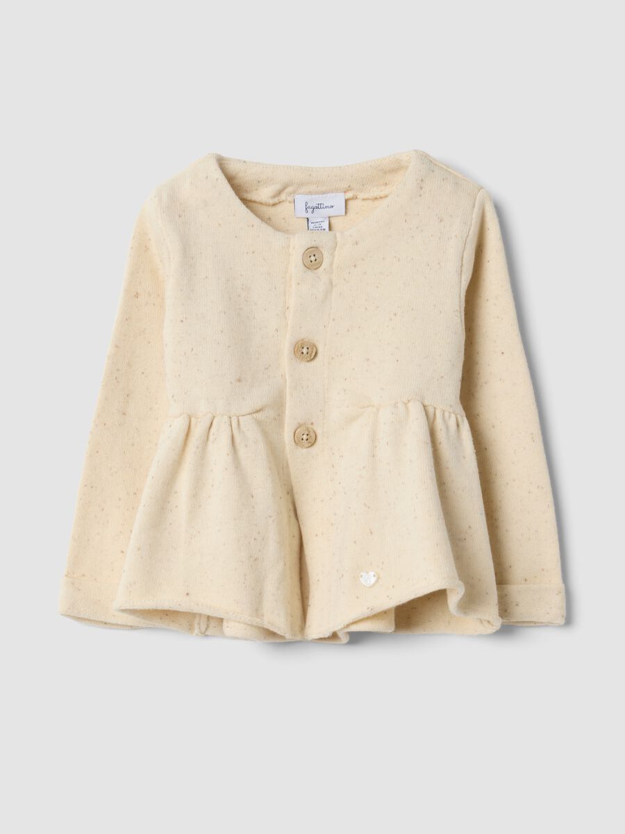 White crew-neck cardigan in organic cotton blend, regular fit_0