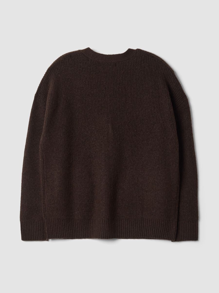 Brown stretch-fabric cardigan with deep V-neck_2
