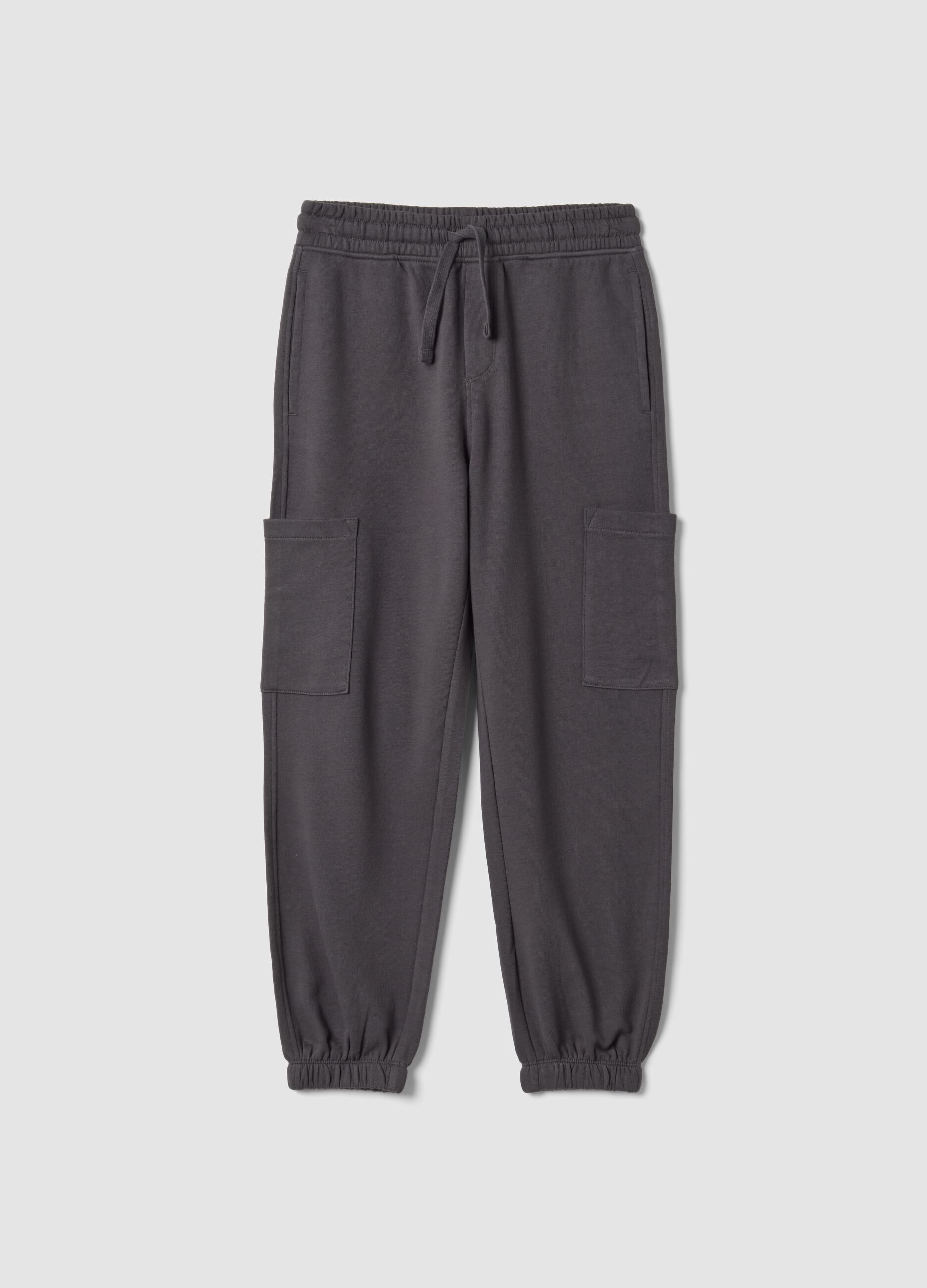 Pantaloni jogger grigi in puro cotone con tasche cargo relaxed fit