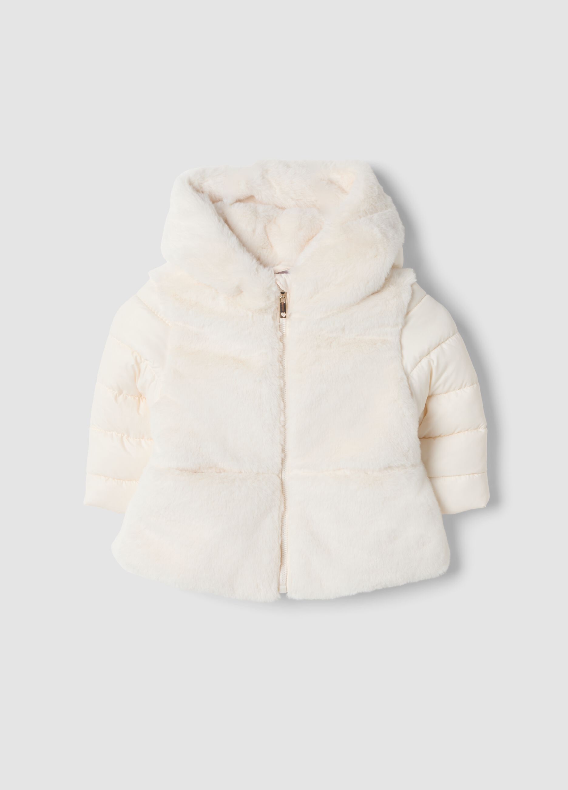 Giacca rosa imbottita con cappuccio ed effetto peluche