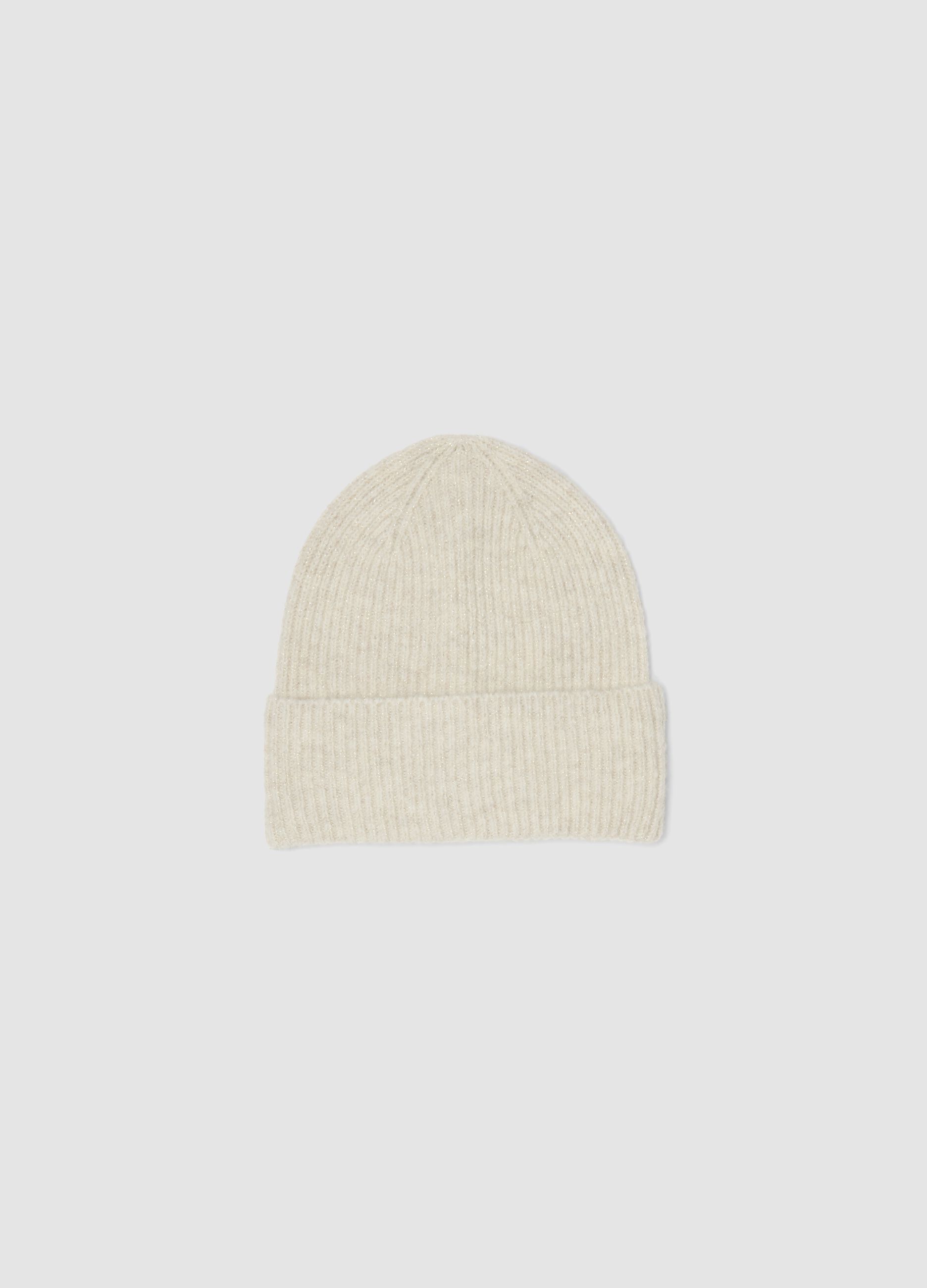 Natural ribbed stretch wool beanie