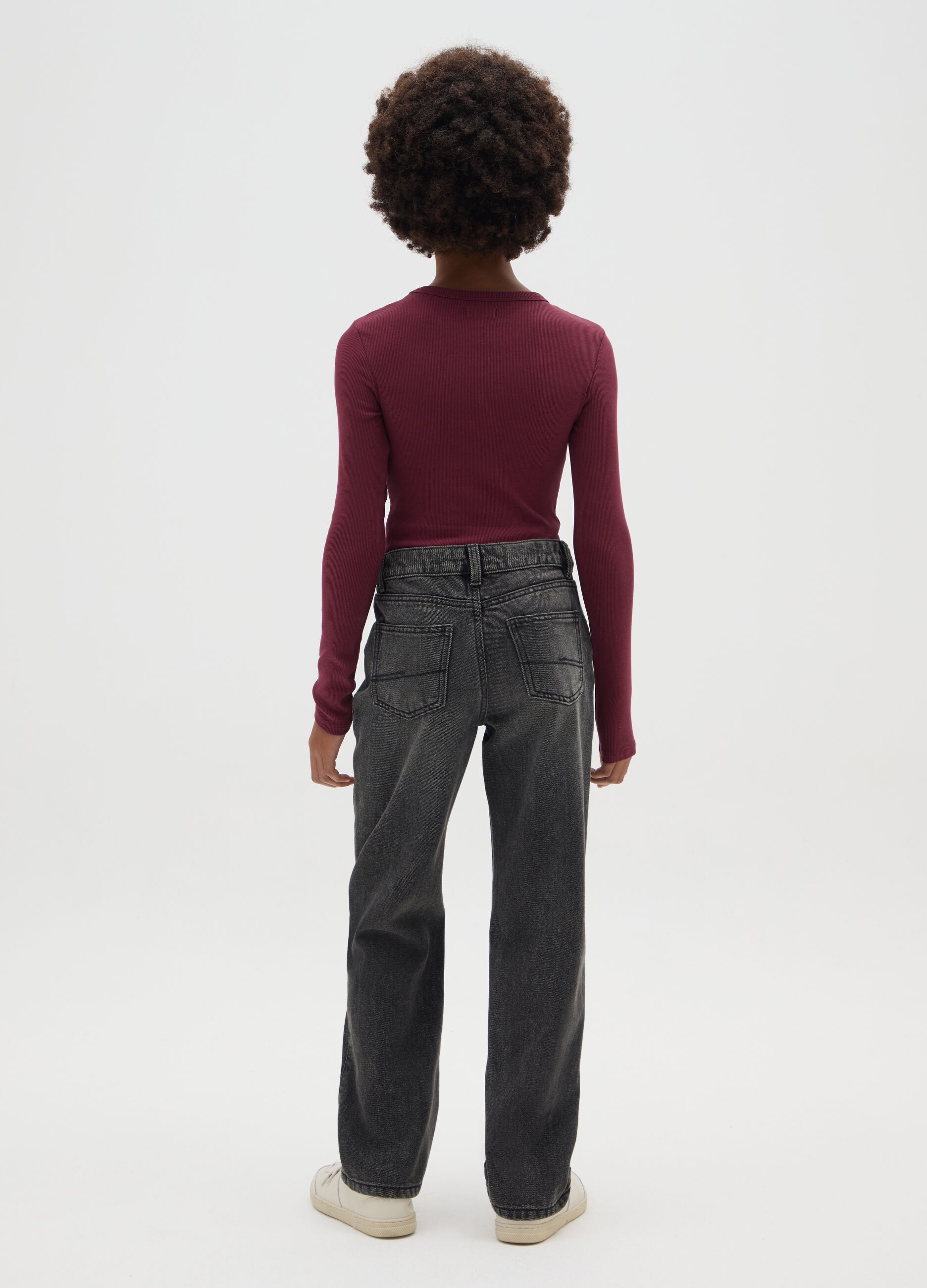 Girls' black cotton blend straight fit jeans