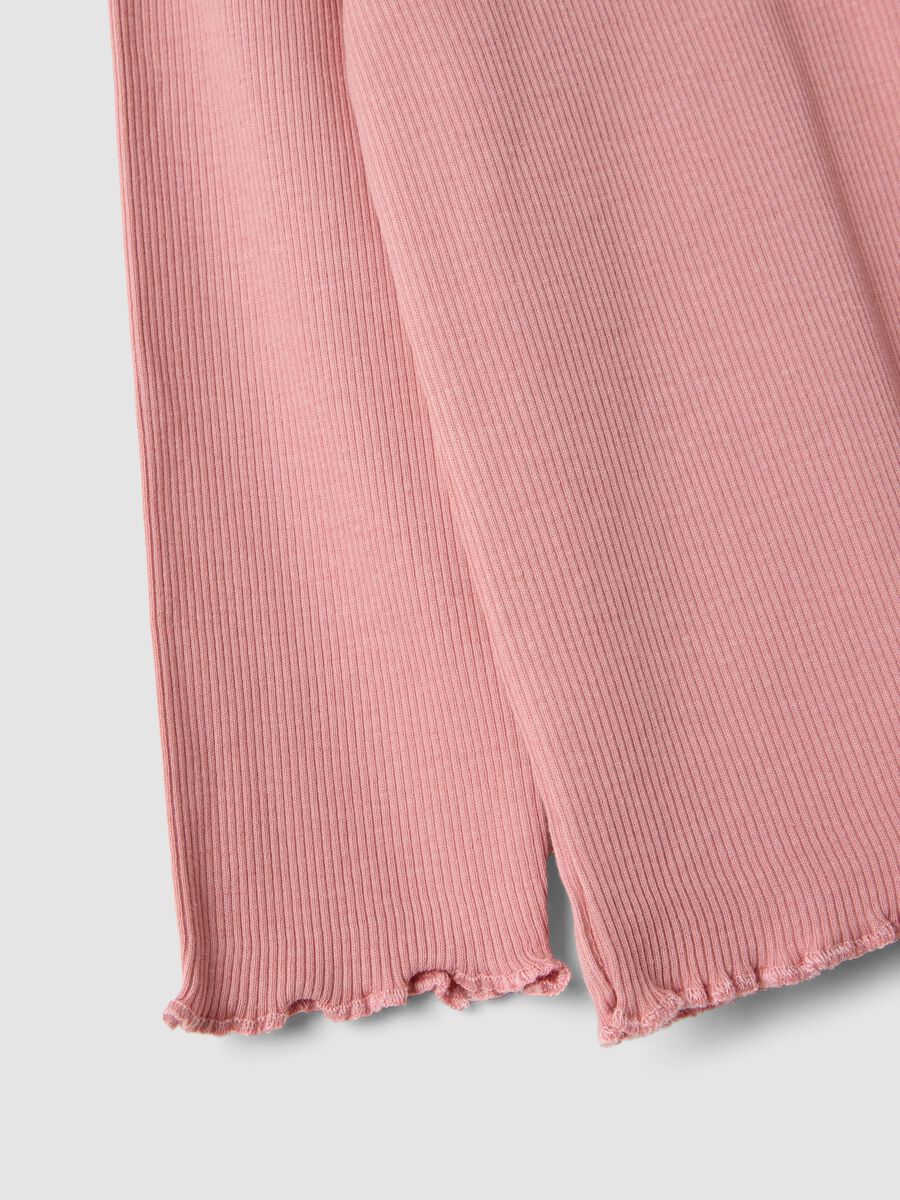 Pink ribbed crew-neck top in stretch organic cotton_2