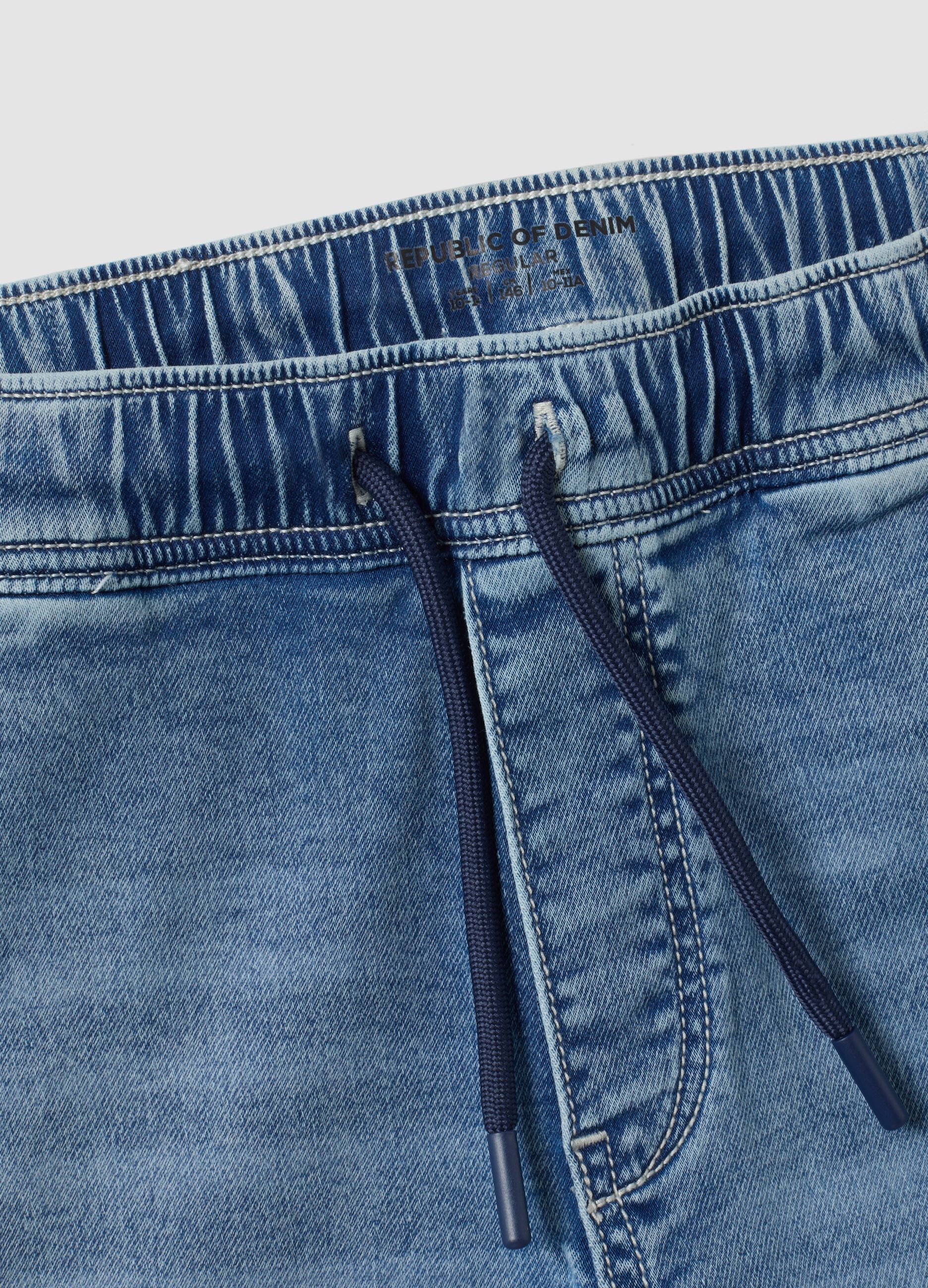 Blue stretch-cotton jogger jeans with drawstring for boys